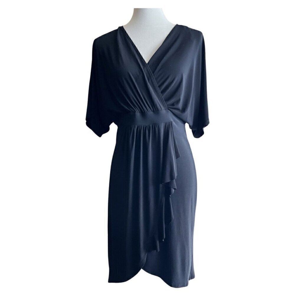 Paper Doll Surplice Ruffled Women's Large Faux Wrap Dress Black Size L